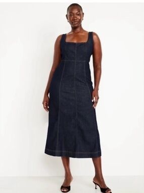 Old Navy Women's Fit and Flare Sleeveless Dark Blue Denim Midi Dress Size L